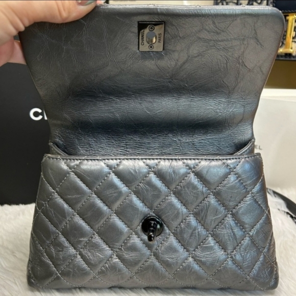 🔥Chanel Metalic Crumpled Calfskin Coco Top Handle Mini Bag Full Inclusion - Picture 7 of 14